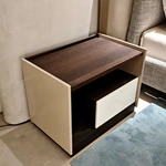 Minimalist Asymmetrical Nightstand with Dark Natural Wood Veneer